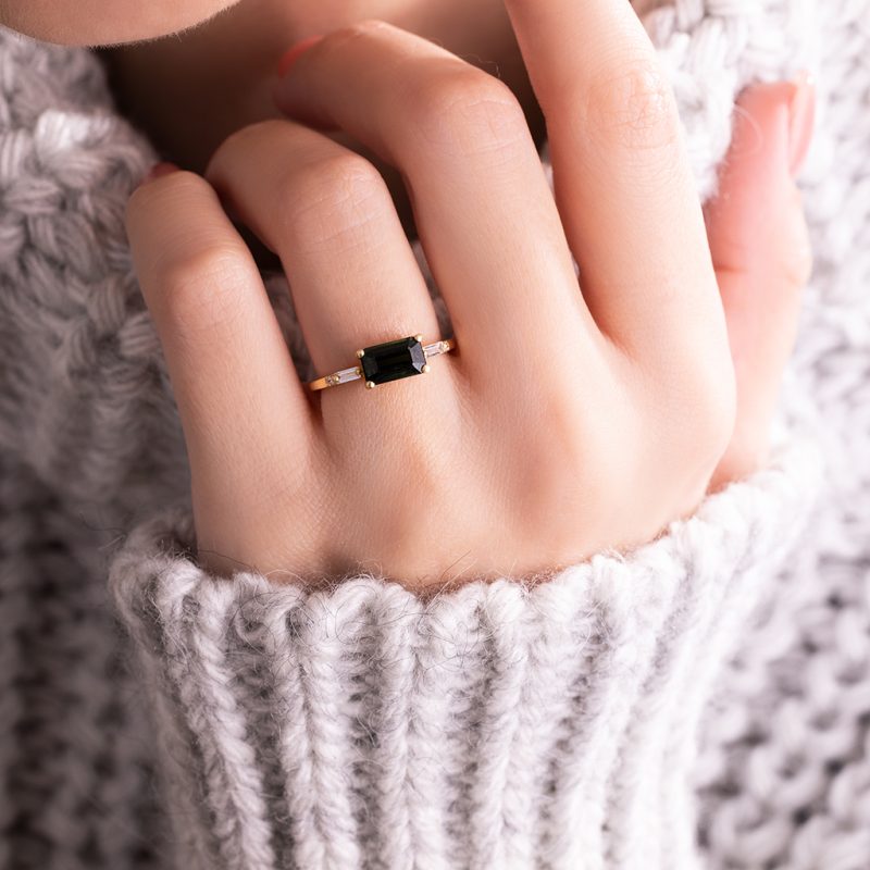 انگشتری طلا مدل تورمالین مستطیل