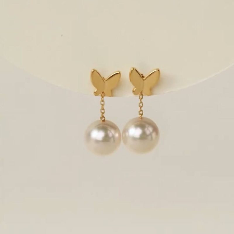 گوشواره طلا پروانه و مروارید