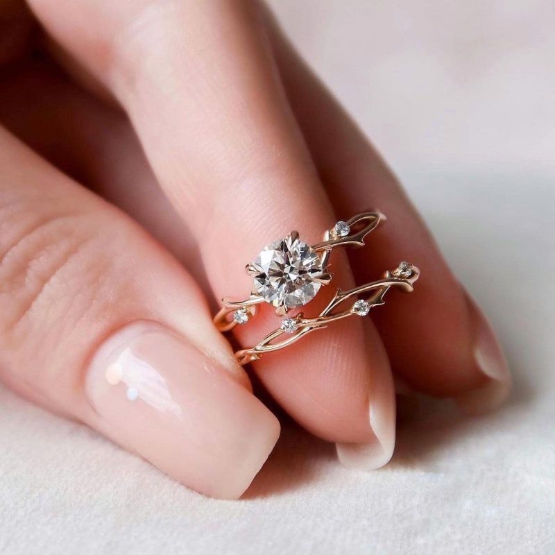 حلقه و پشت حلقه طلا مدل شاخه