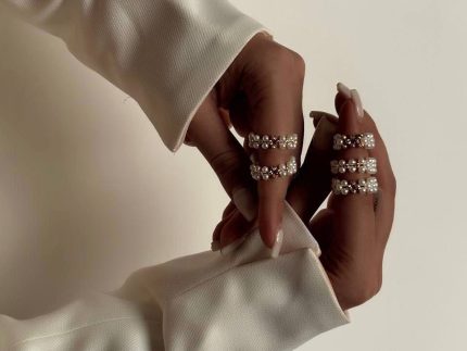 انگشتر طلا مروارید و گوی