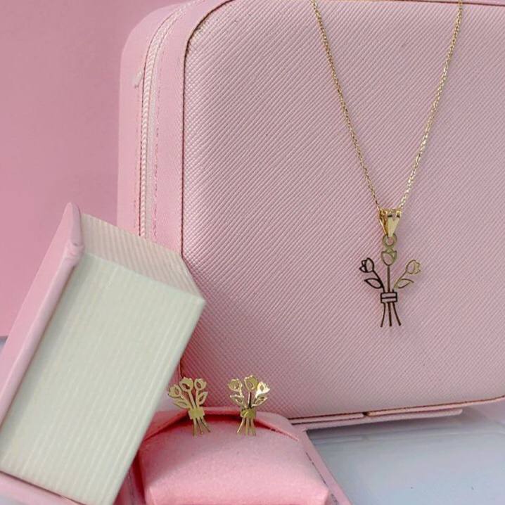 نیم ست طلا دسته گل